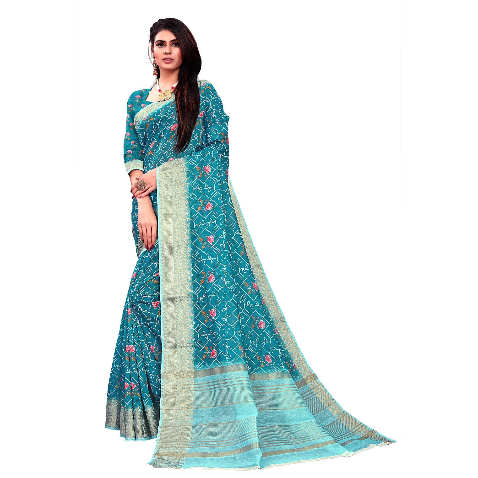 Capricious Turquoise Green Colored Festive Wear Woven Banarasi Silk Saree - Peachmode