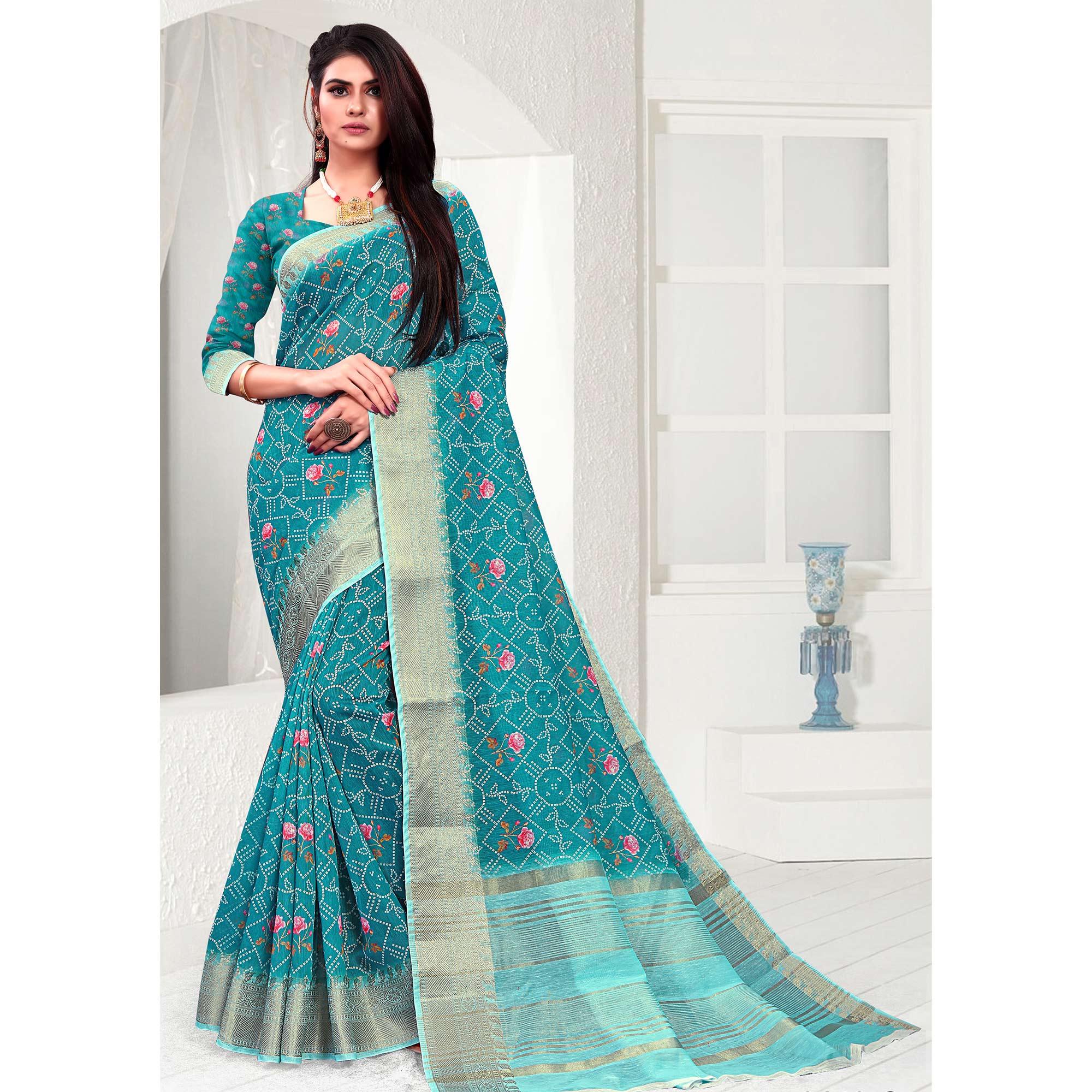Capricious Turquoise Green Colored Festive Wear Woven Banarasi Silk Saree - Peachmode