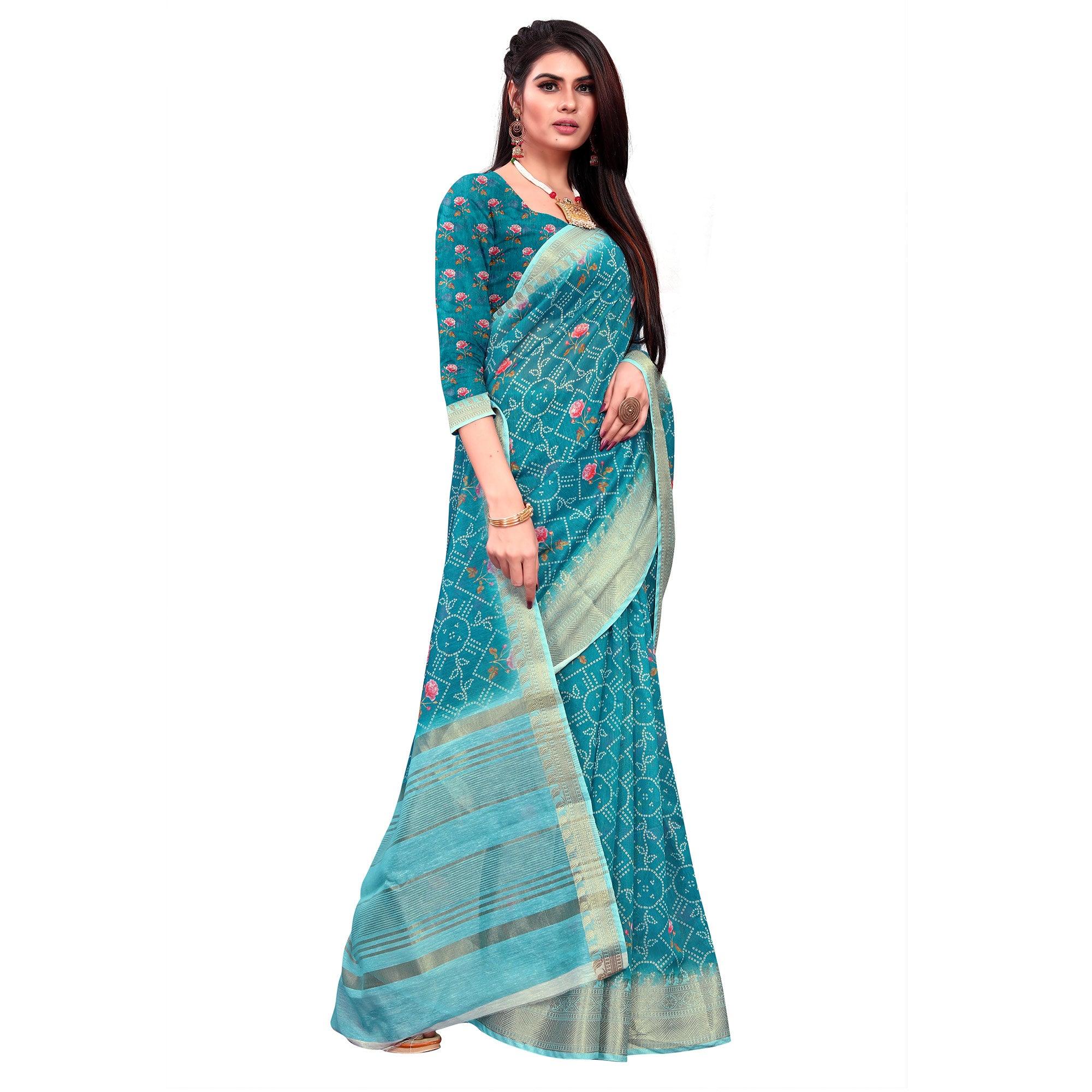 Capricious Turquoise Green Colored Festive Wear Woven Banarasi Silk Saree - Peachmode