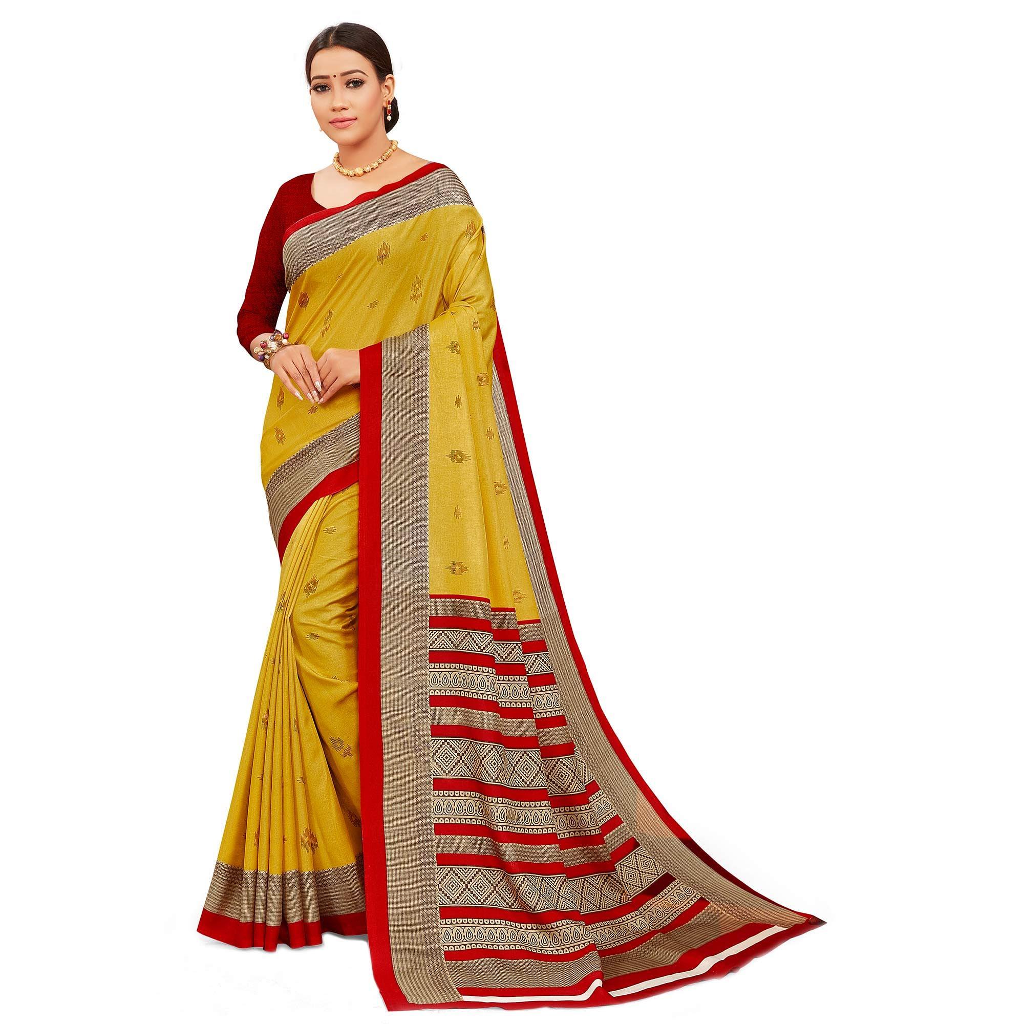 Capricious Yellow Colored Casual Wear Printed Manipuri Cotton Saree - Peachmode