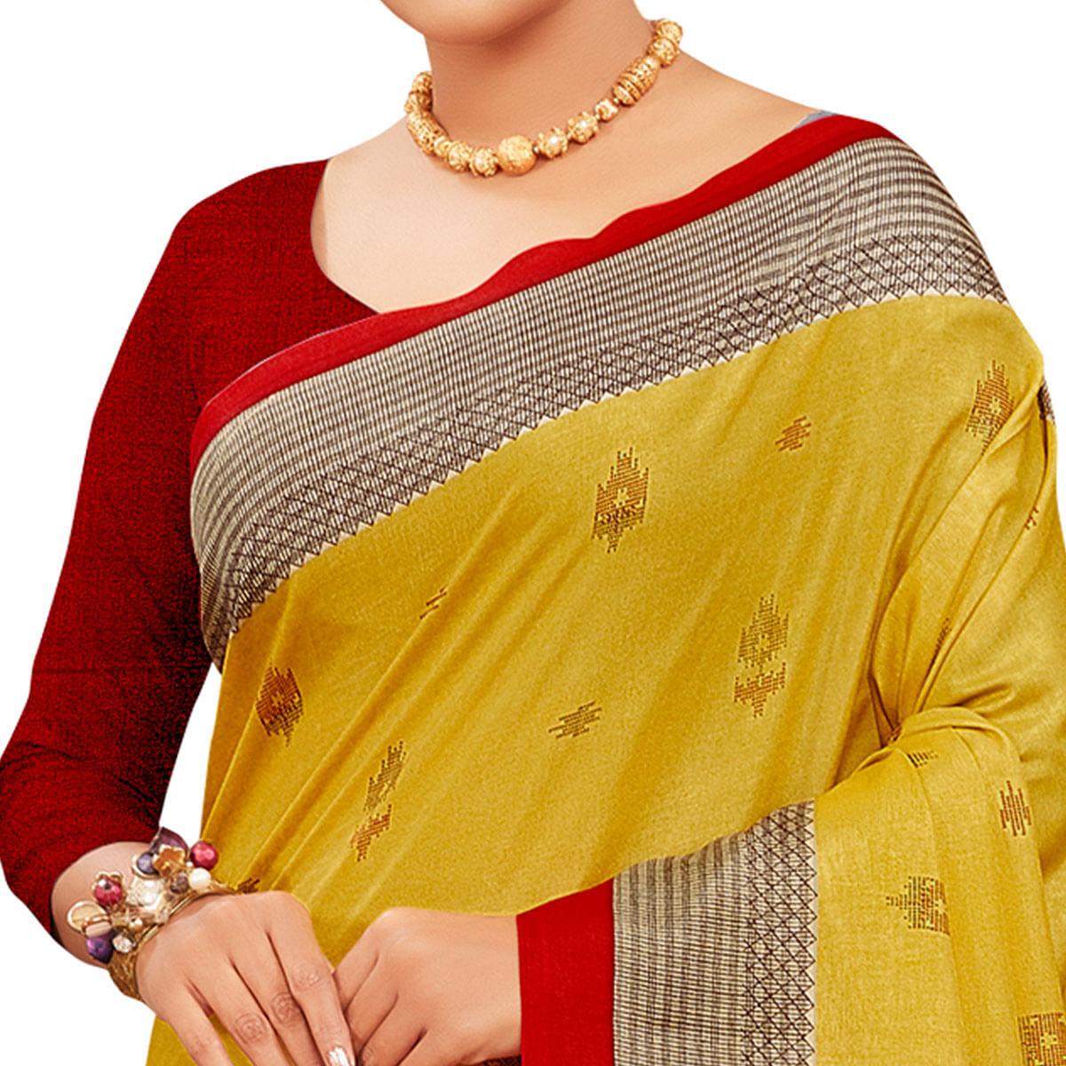 Capricious Yellow Colored Casual Wear Printed Manipuri Cotton Saree - Peachmode
