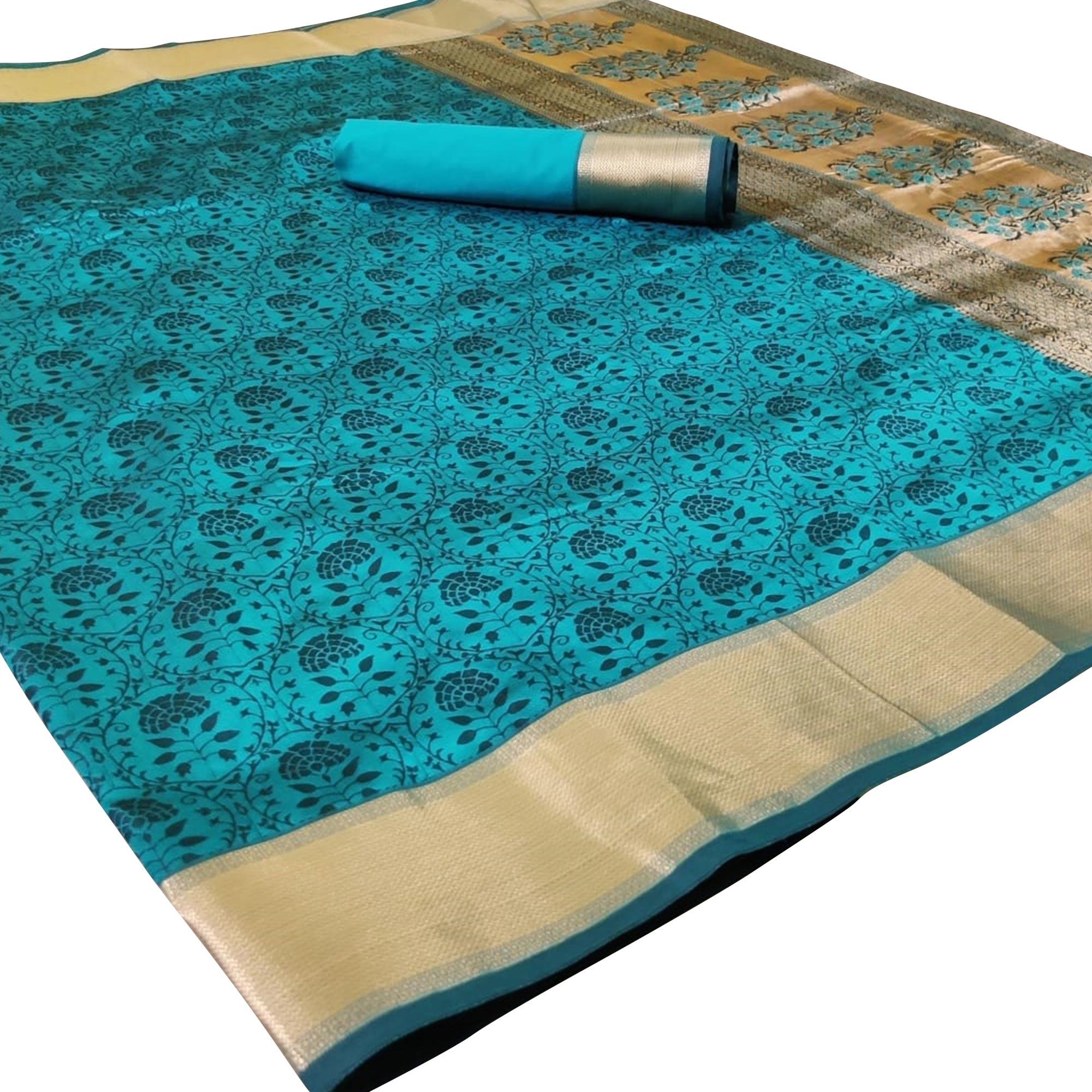 Captivating Aqua Blue Colored Festive Wear Woven Heavy Silk Saree - Peachmode