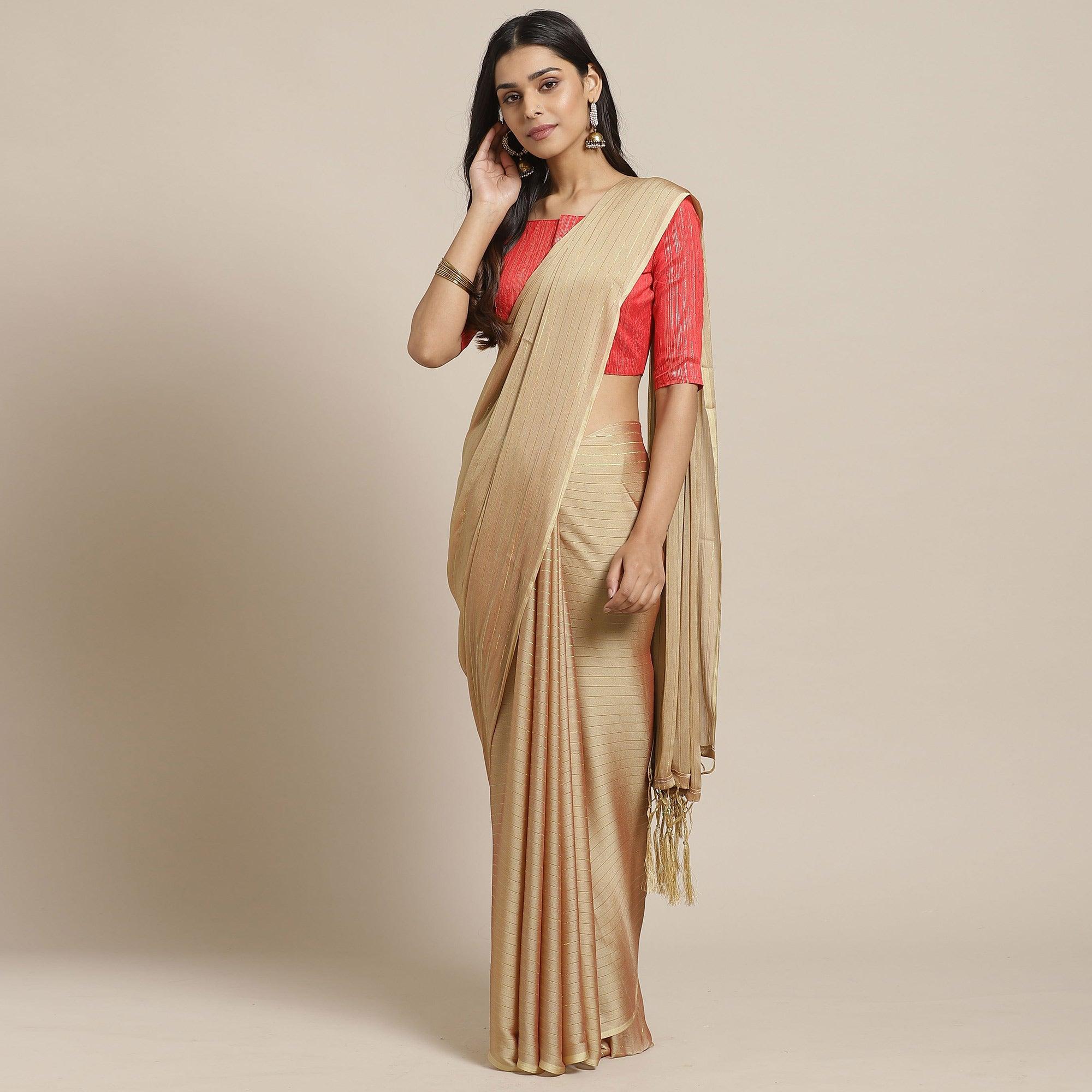Captivating Beige Colored Casual Wear Printed Poly Georgette Saree - Peachmode