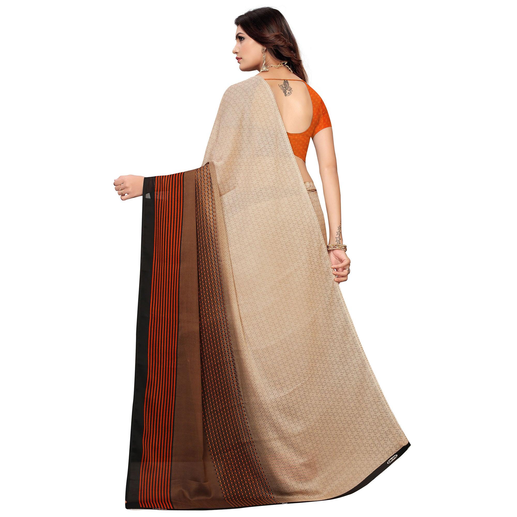 Captivating Brown Colored Casual Wear Printed Georgette Saree - Peachmode