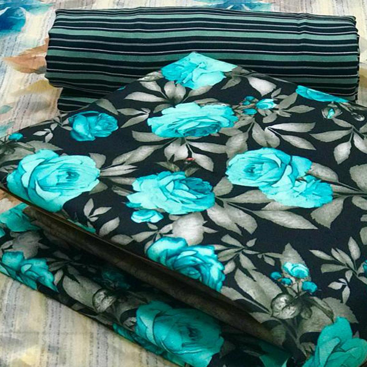 Captivating Dark Navy Blue Colored Casual Wear Printed Pashmina Dress Material - Peachmode