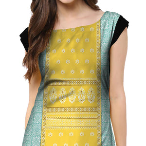 Captivating Lemon Yellow Colored Casual Printed Crepe Kurti - Peachmode