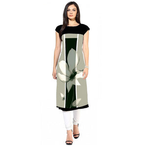 Captivating Light Gray Colored Casual Digital Printed Crepe Kurti - Peachmode