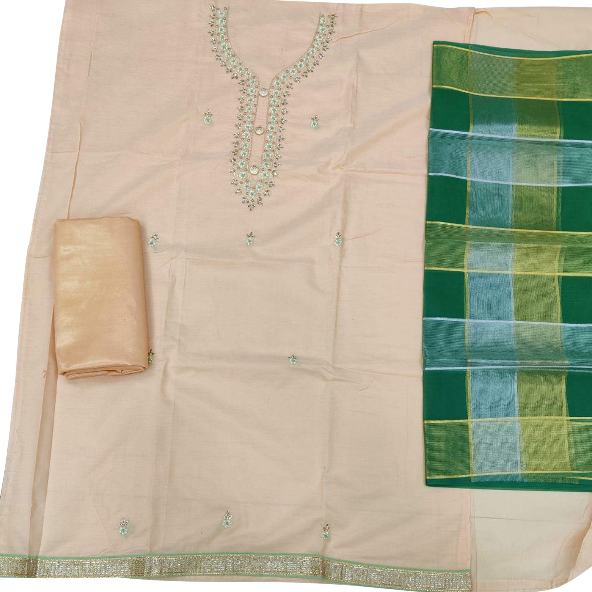 Captivating Light Peach Colored Casual Embroidered Modal Chanderi Dress Material - Peachmode