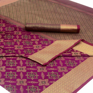 Captivating Magenta Pink Colored Festive Wear Woven Silk Saree - Peachmode