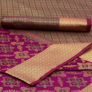 Captivating Magenta Pink Colored Festive Wear Woven Silk Saree - Peachmode