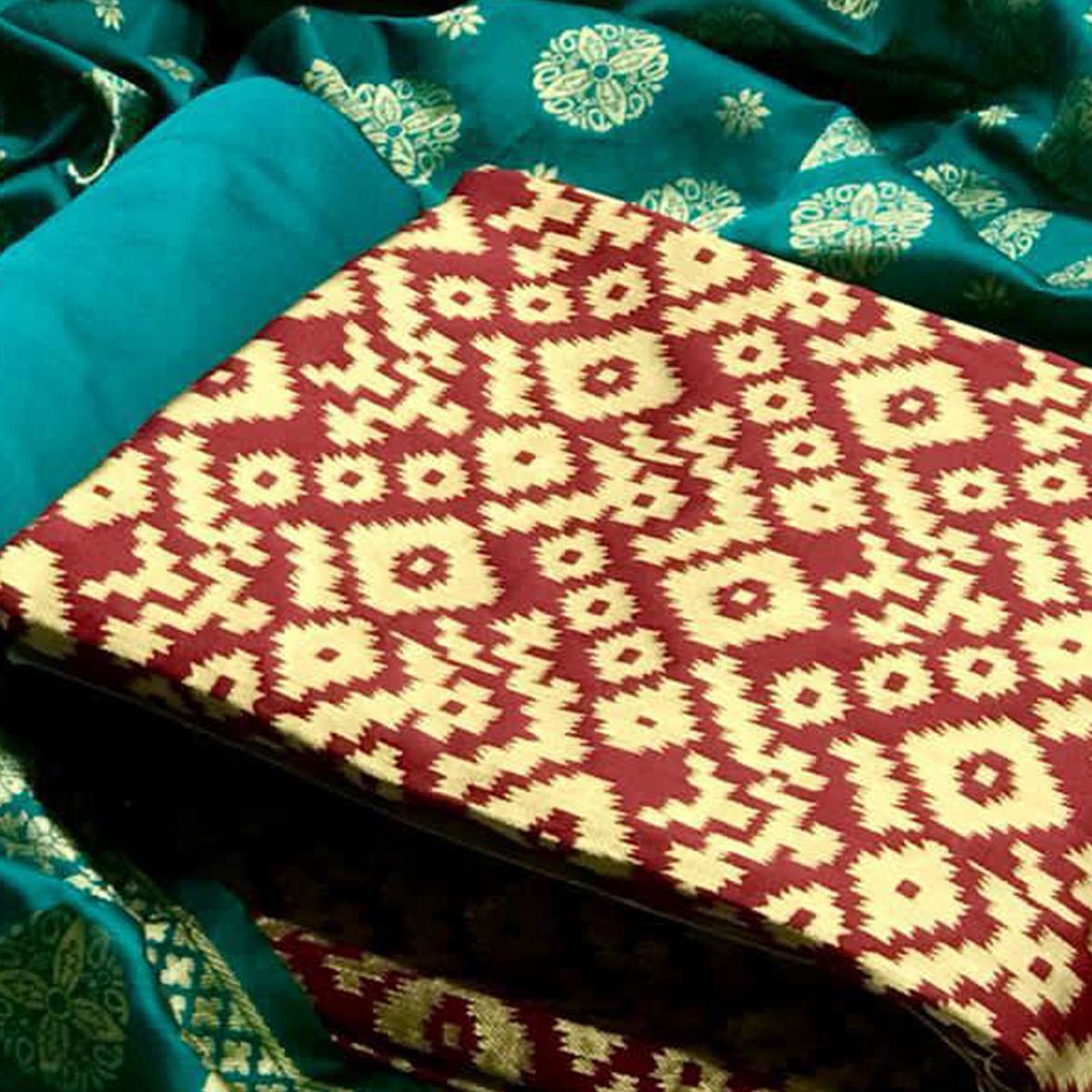 Captivating Maroon Colored Casual Wear Banarasi Silk Dress Material - Peachmode