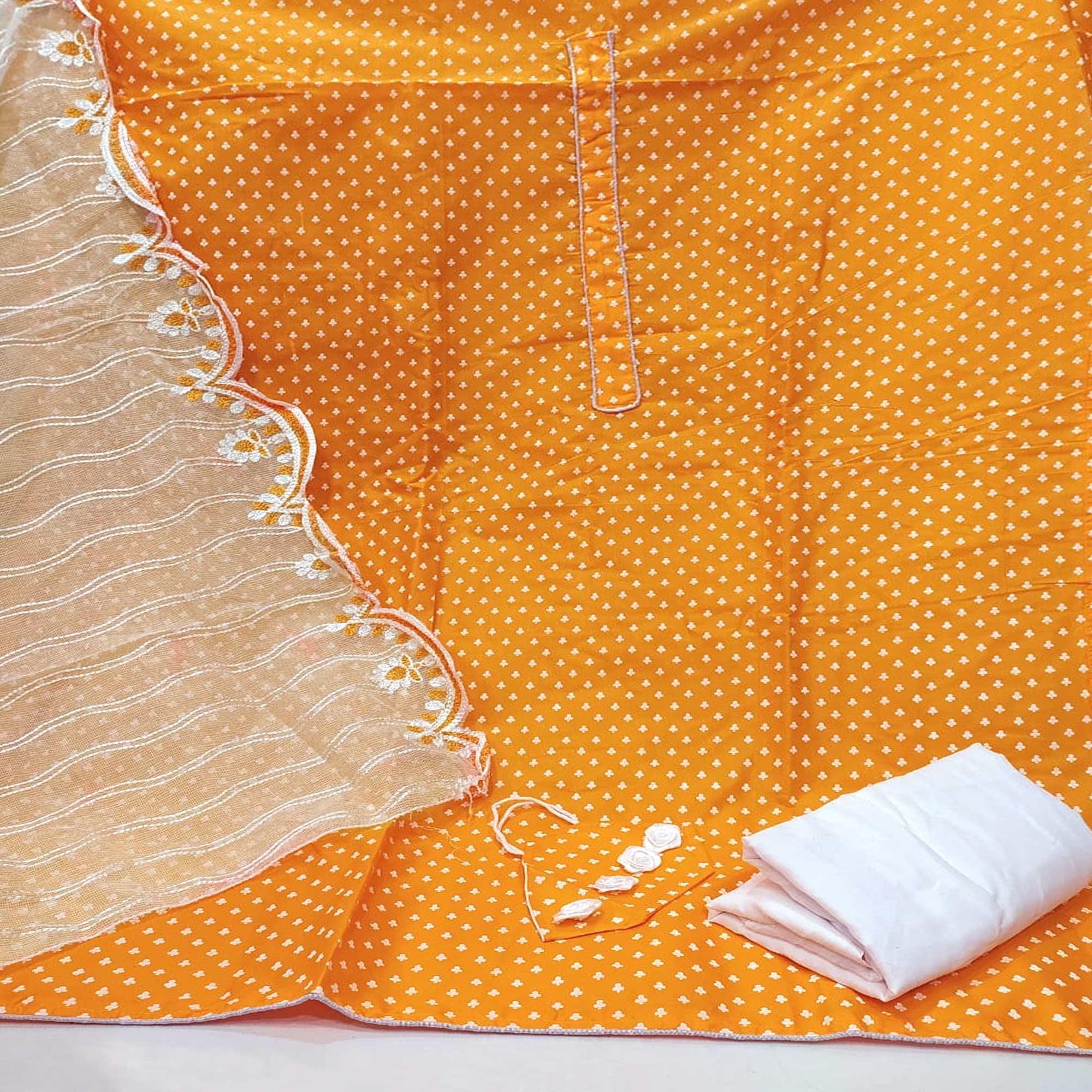 Captivating Mustard Yellow Colored Casual Wear Printed Cotton Dress Material - Peachmode