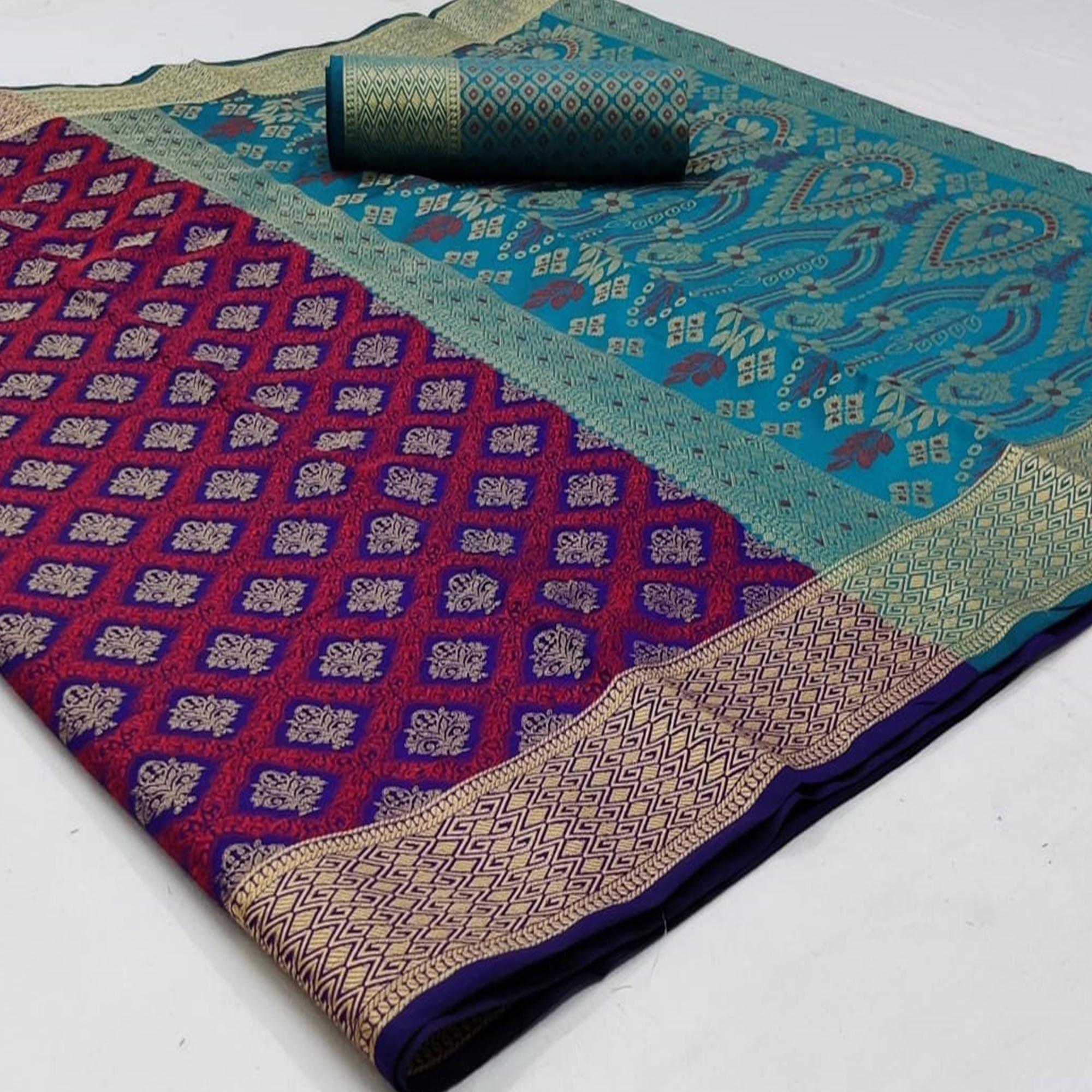 Captivating Navy Blue Colored Festive Wear Woven Patola Silk Saree - Peachmode