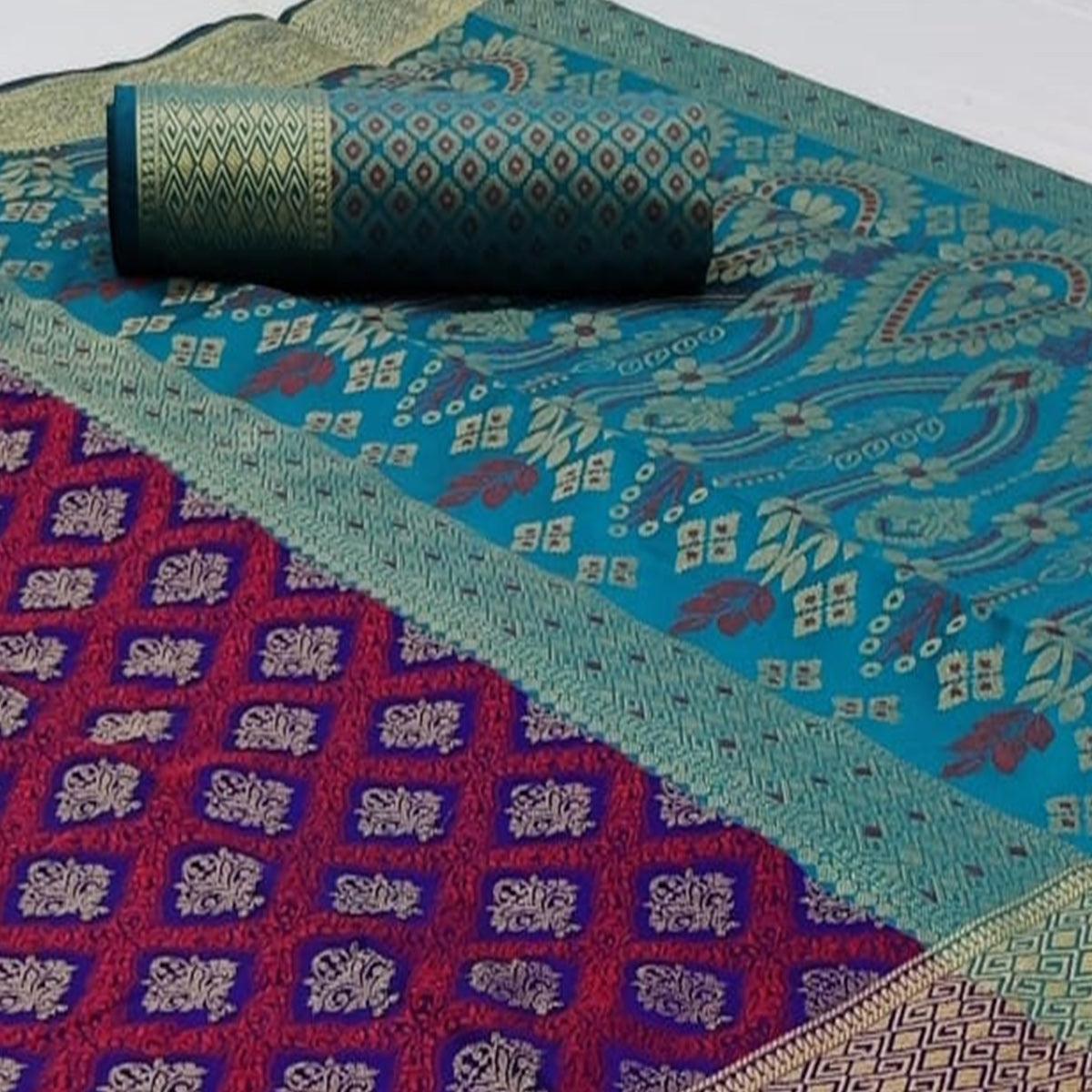 Captivating Navy Blue Colored Festive Wear Woven Patola Silk Saree - Peachmode