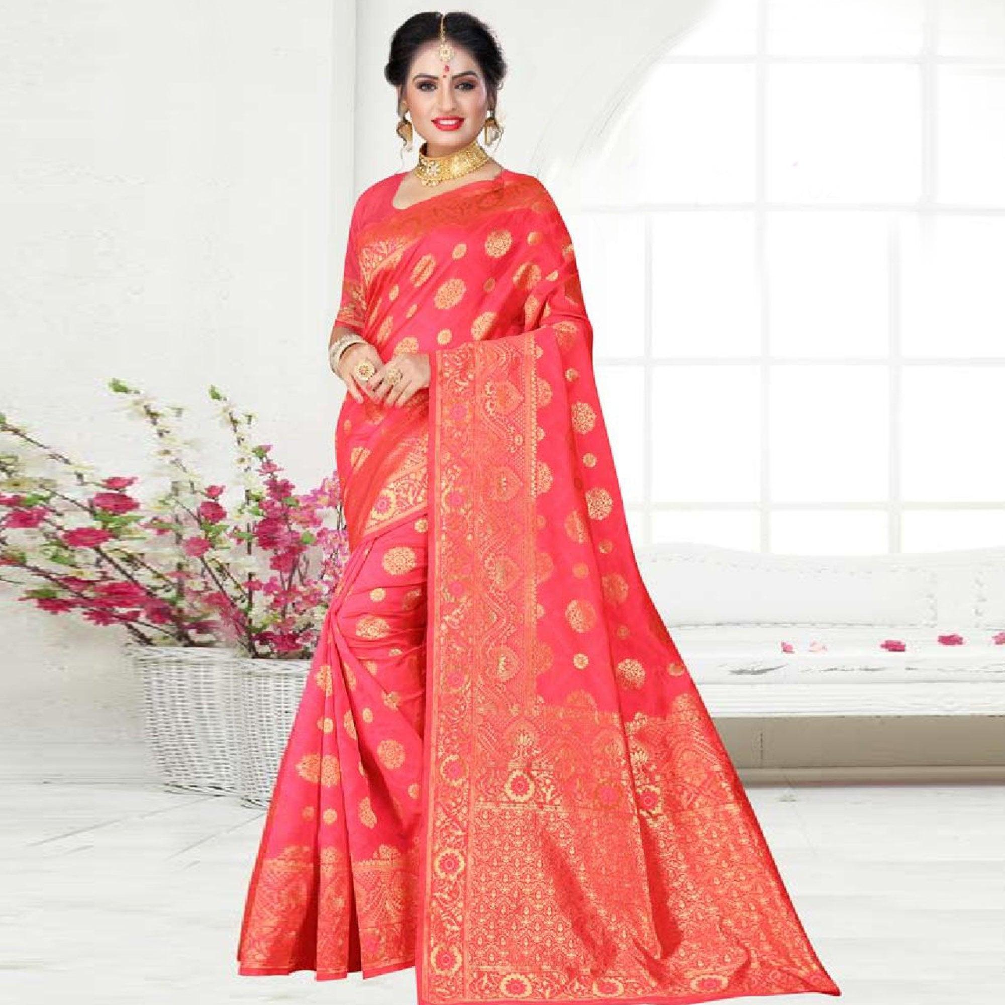 Captivating Pink Colored Festive Wear Woven Art Silk Saree - Peachmode