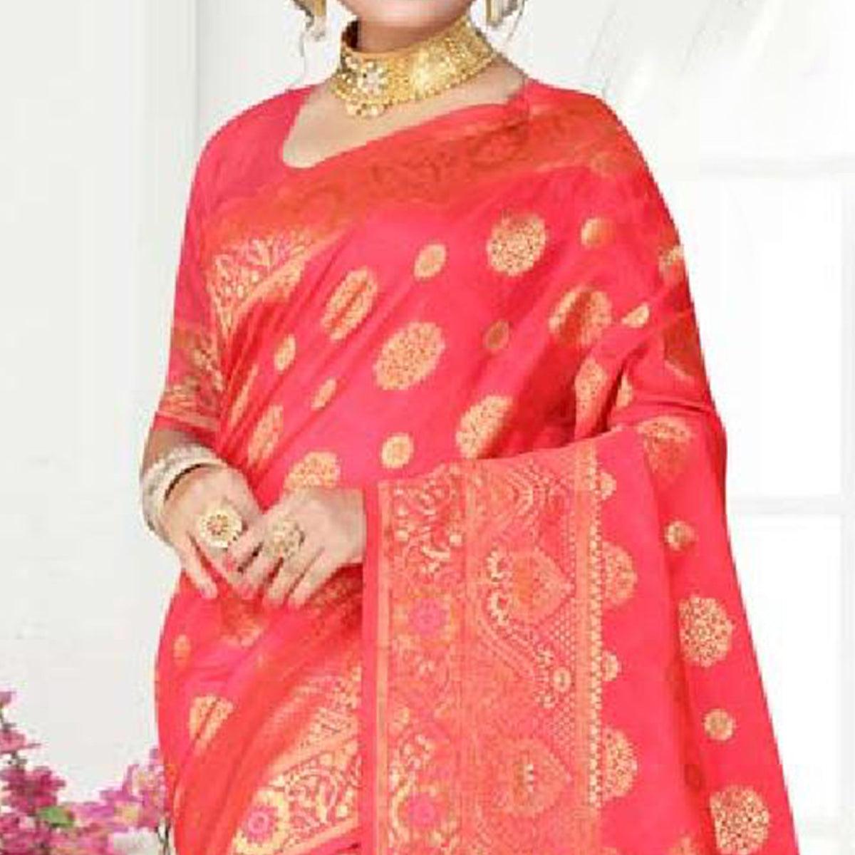 Captivating Pink Colored Festive Wear Woven Art Silk Saree - Peachmode