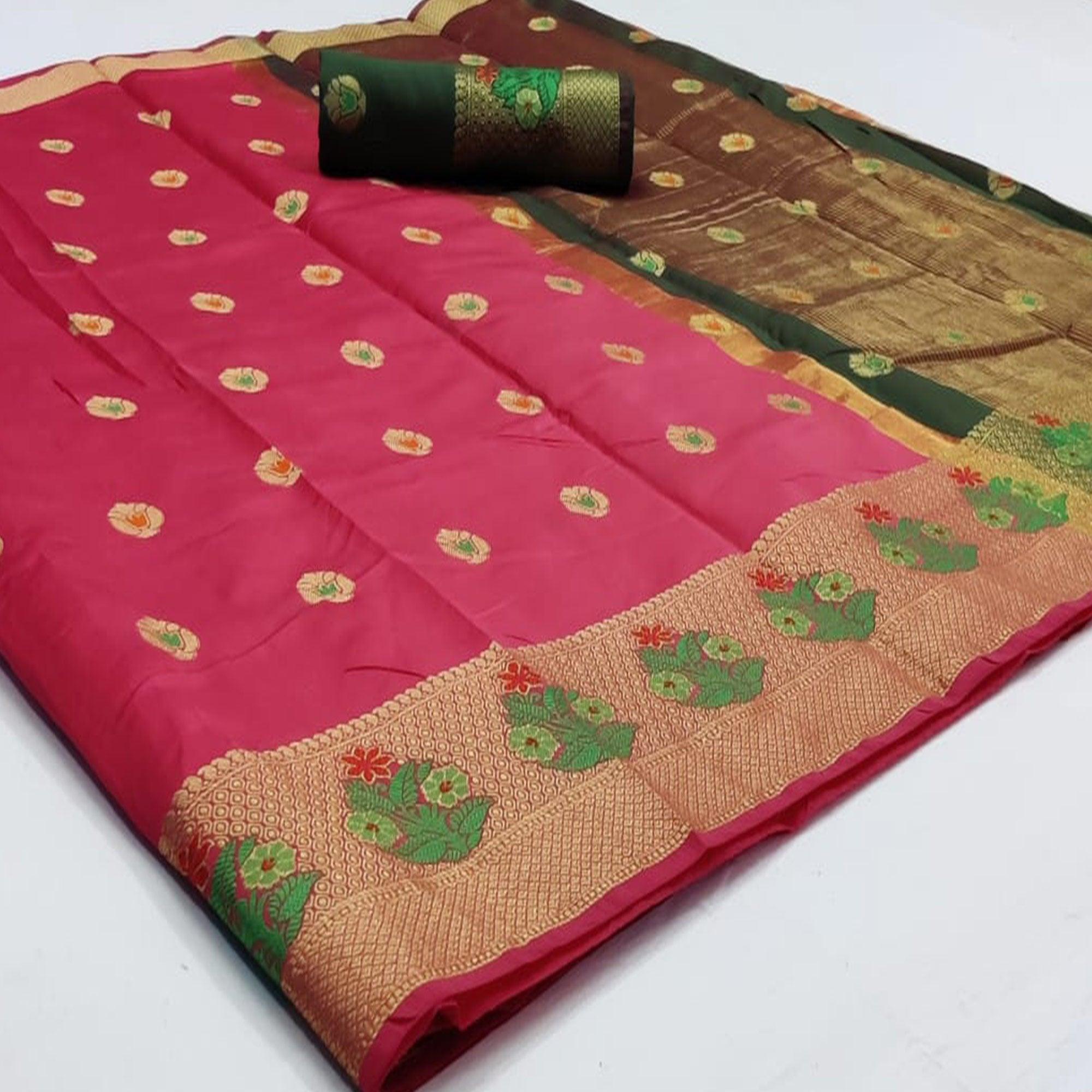 Captivating Pink Colored Festive Wear Woven Soft Silk Saree - Peachmode