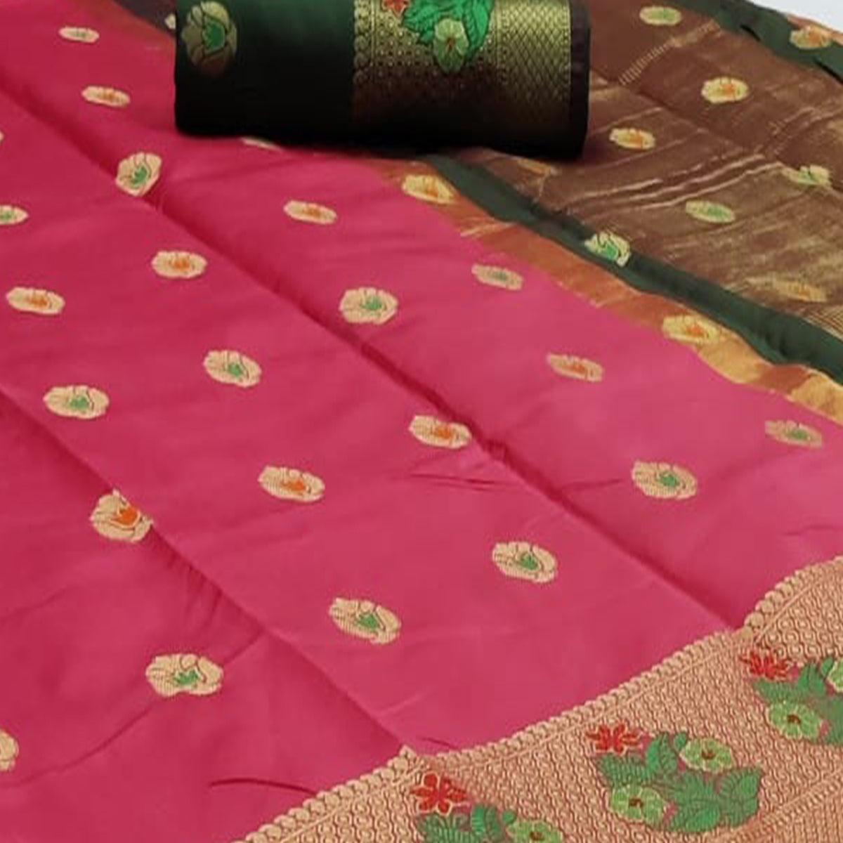 Captivating Pink Colored Festive Wear Woven Soft Silk Saree - Peachmode