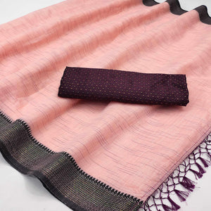 Captivating Pink Colored lining Pattern Casual Wear Cotton Saree - Peachmode