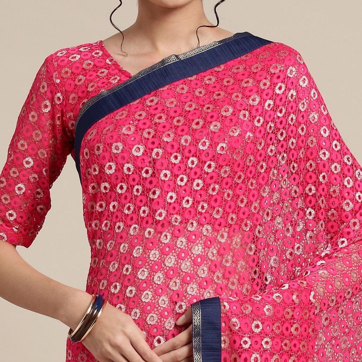 Captivating Pink Colored Partywear Net-Art Silk Saree - Peachmode