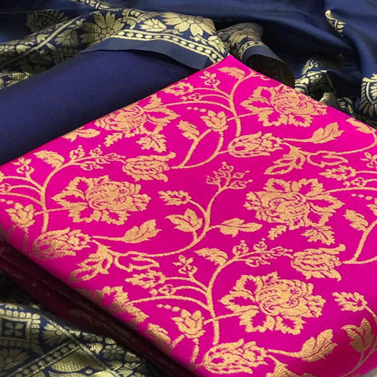 Captivating Rani Colored Casual Wear Woven Banarasi Silk Dress Material - Peachmode