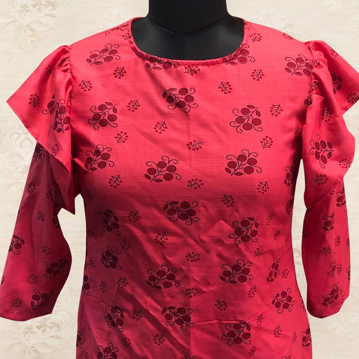 Captivating Red Colored Casual Printed Cotton Top - Peachmode
