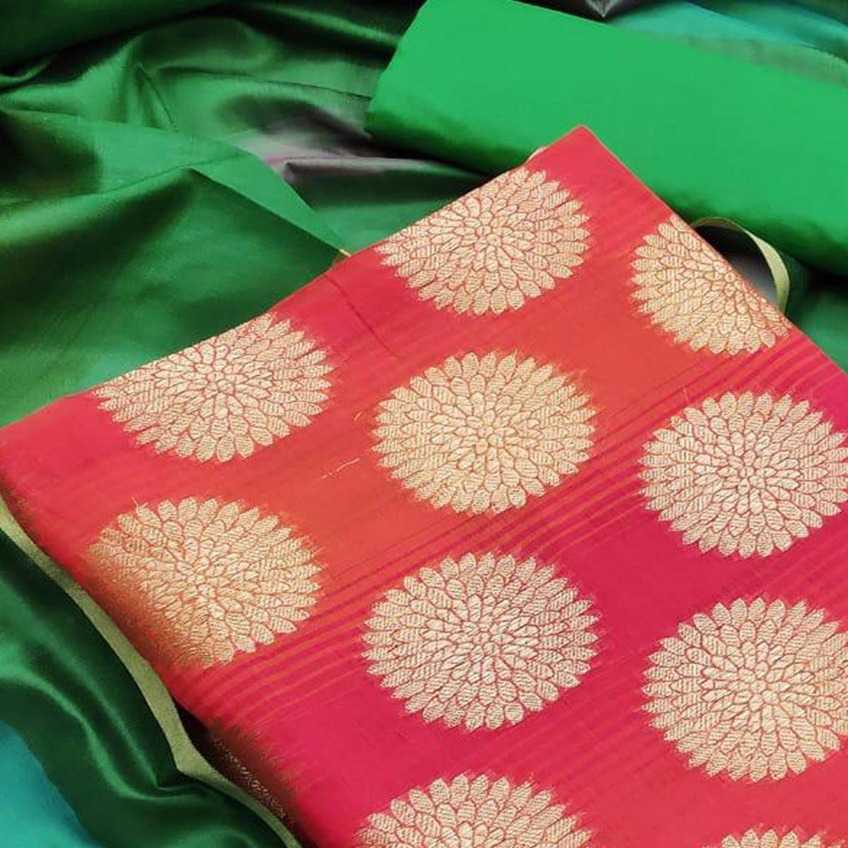 Captivating Red Colored Casual Wear Woven Banarasi Silk Dress Material - Peachmode