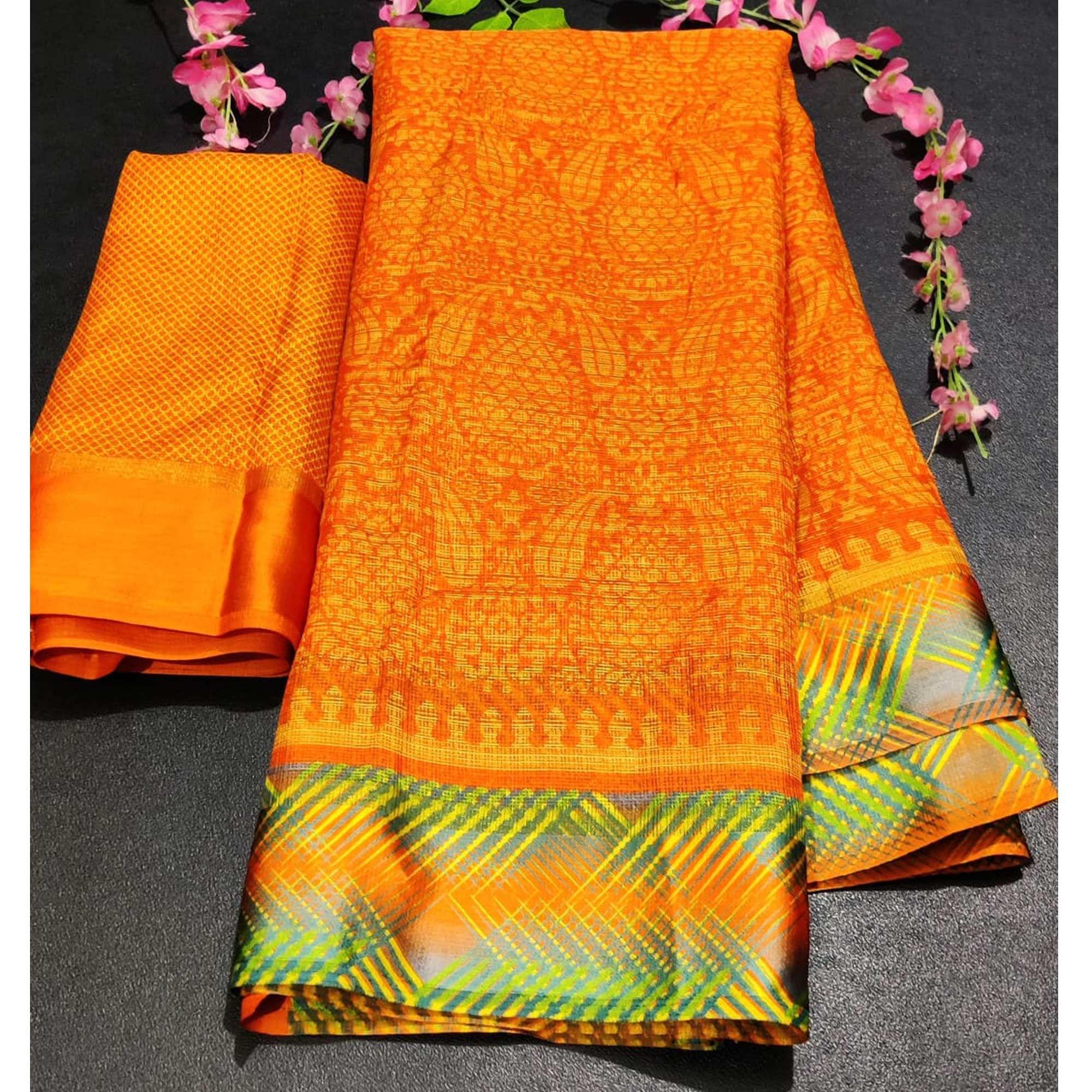 Captivating Yellow Colored Casual Wear Printed Silk Saree - Peachmode