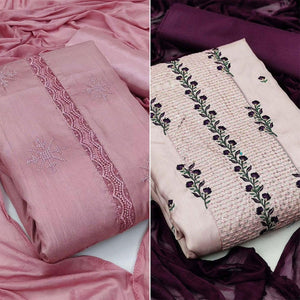 Casual Wear Embroidered Pure Silk Dress Materials Pack Of 2 - Peachmode