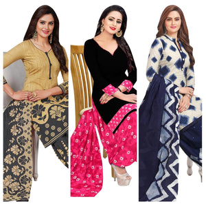 Casual Wear Printed Crepe Dress Material - Pack Of 3 - Peachmode