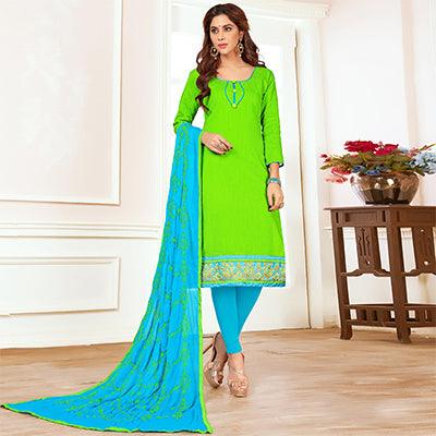 Catchy Green Colored Casual Wear Cotton Suit - Peachmode