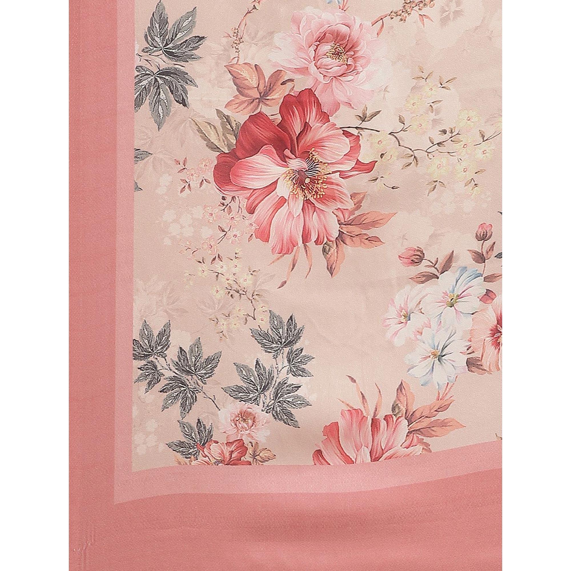 Charming Beige Colored Casual Wear Printed Satin Crepe Saree - Peachmode