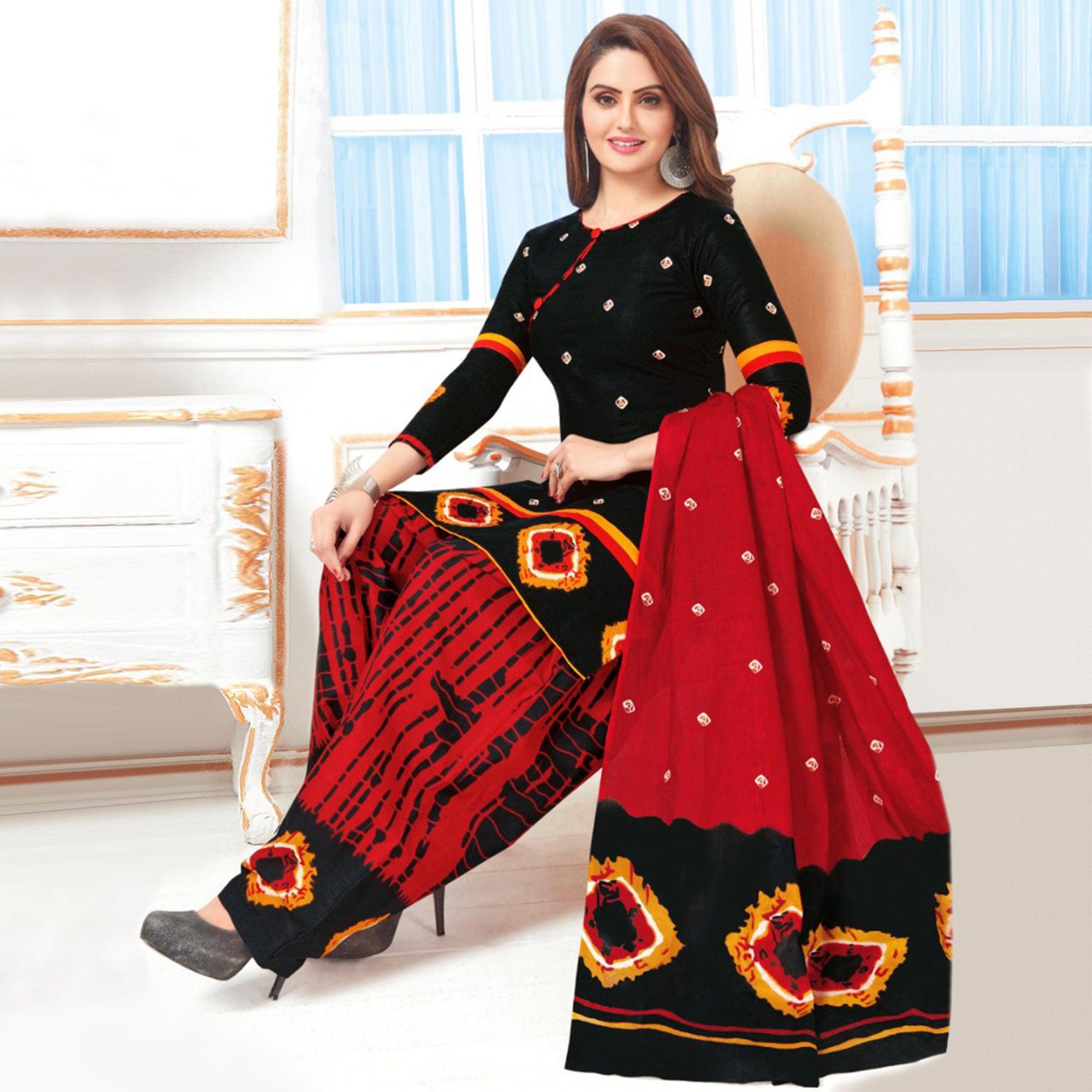 Charming Black Colored Casual Wear Printed Crepe Salwar Suit - Peachmode
