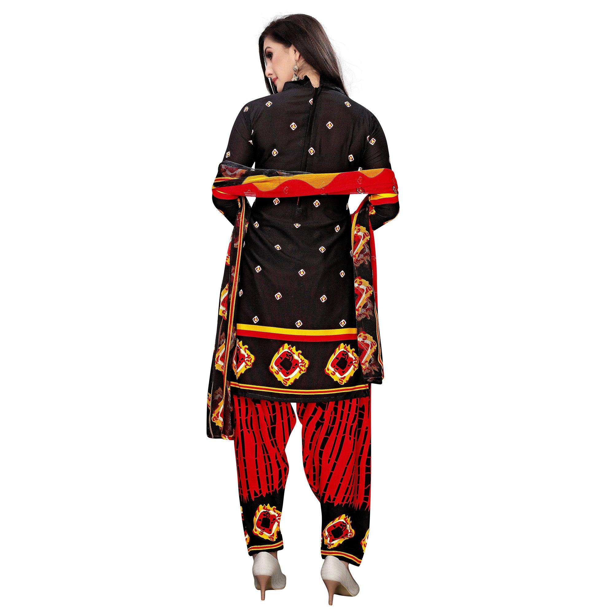 Charming Black Colored Casual Wear Printed Crepe Salwar Suit - Peachmode