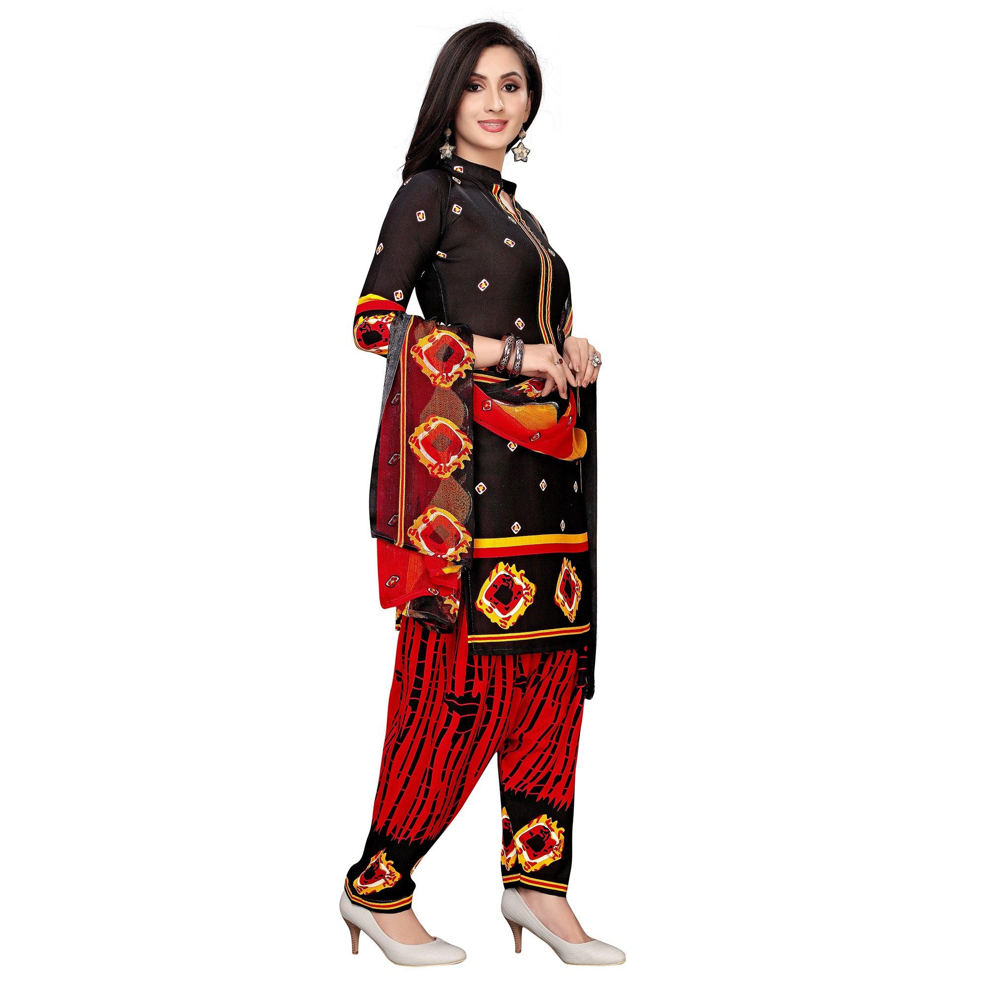 Charming Black Colored Casual Wear Printed Crepe Salwar Suit - Peachmode