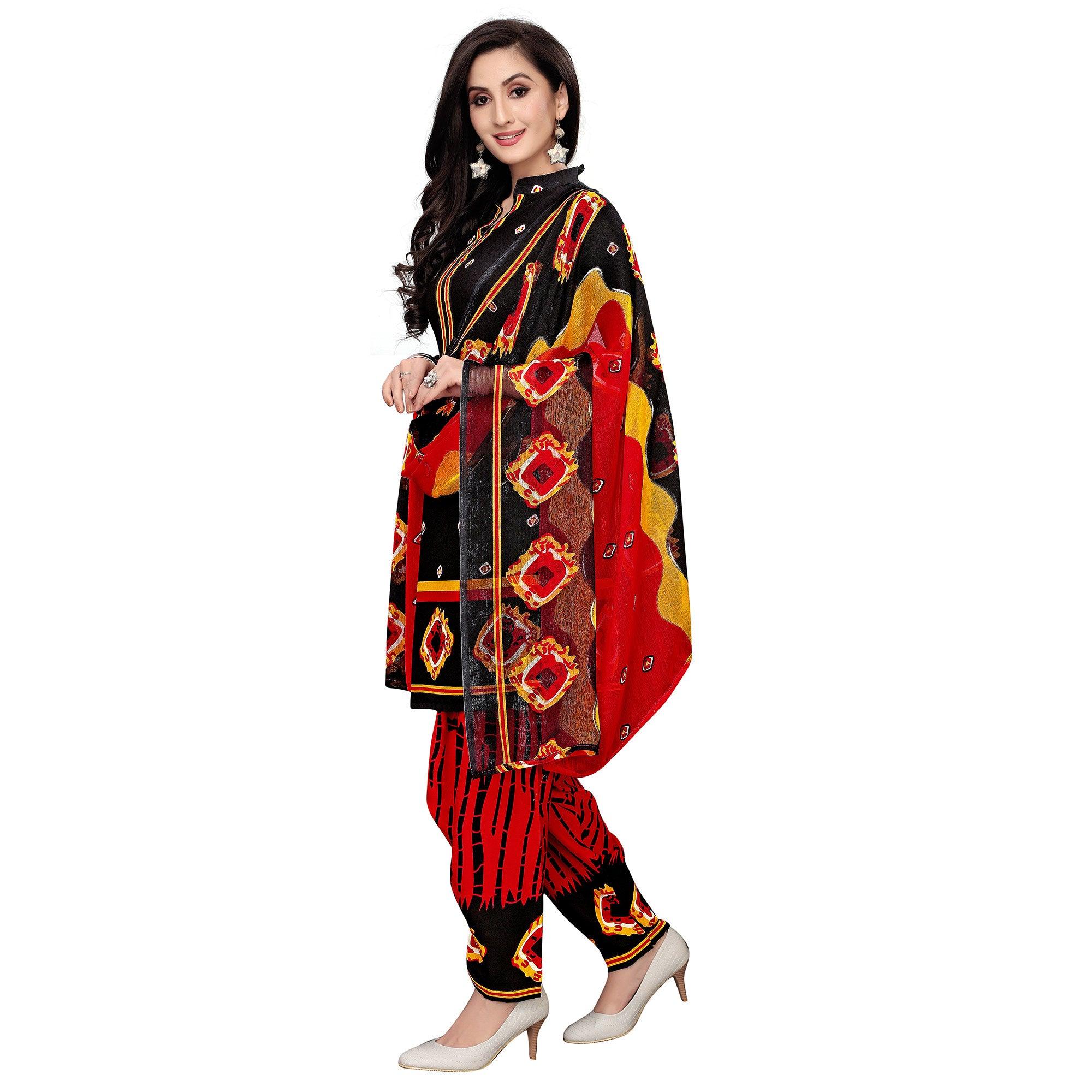 Charming Black Colored Casual Wear Printed Crepe Salwar Suit - Peachmode