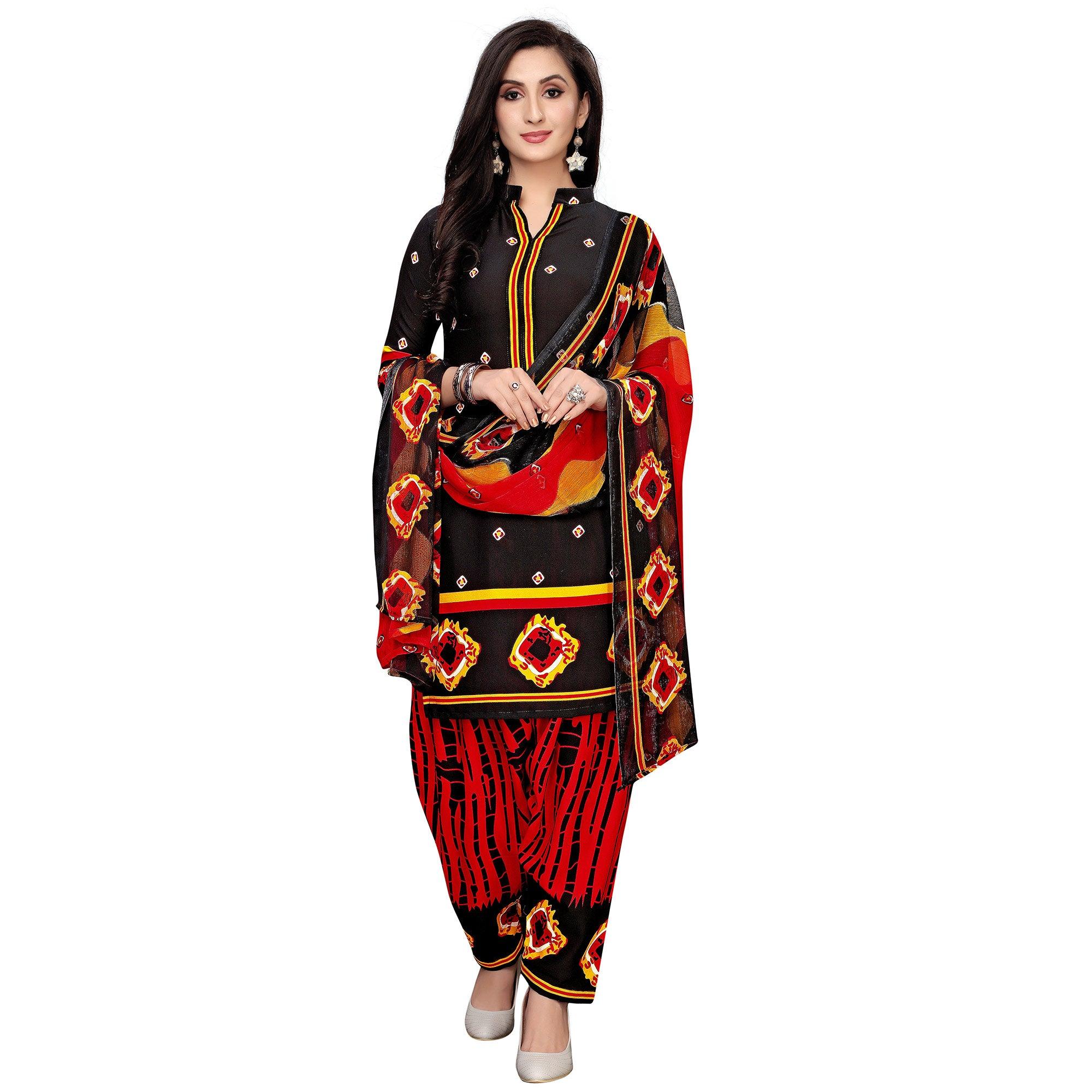 Charming Black Colored Casual Wear Printed Crepe Salwar Suit - Peachmode
