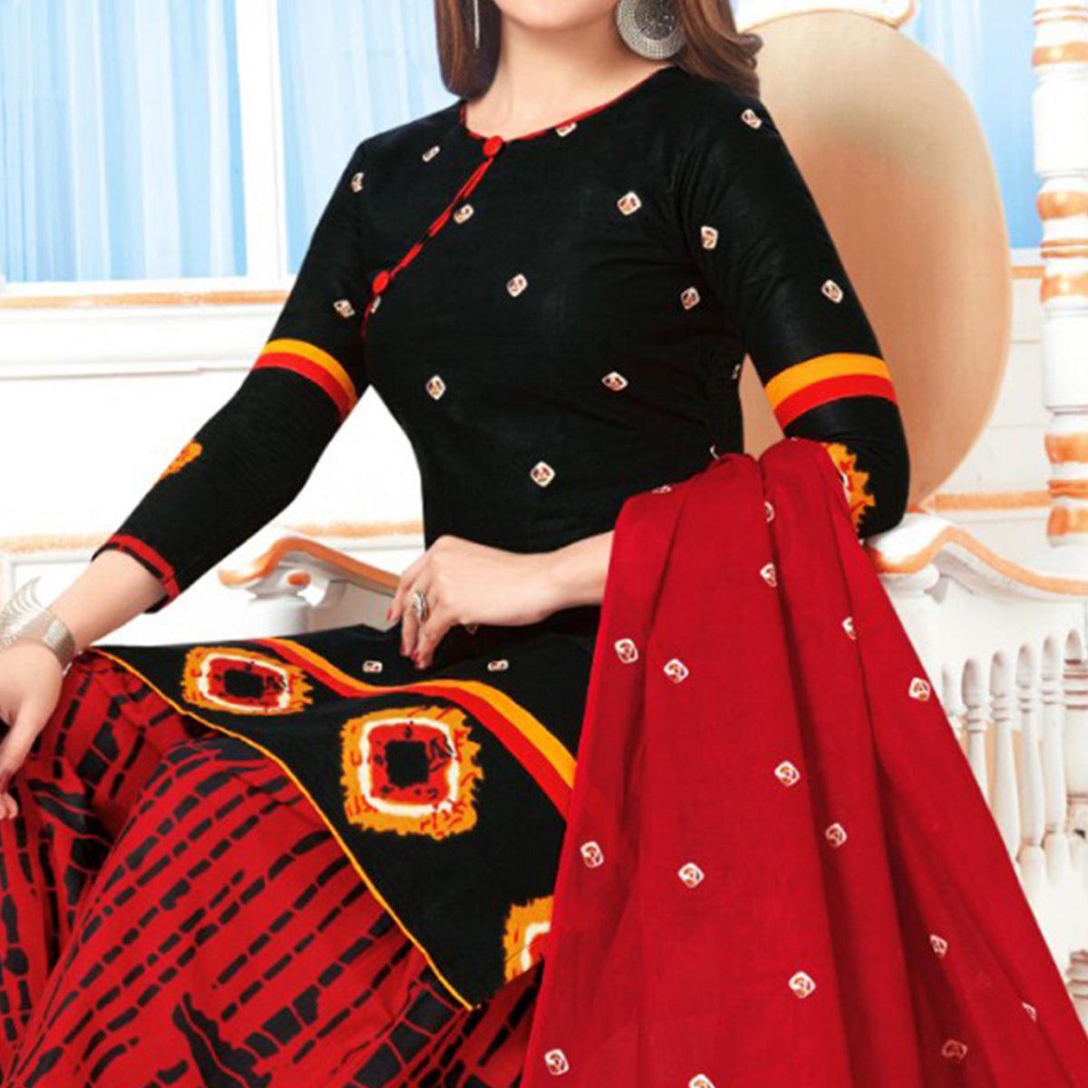 Charming Black Colored Casual Wear Printed Crepe Salwar Suit - Peachmode