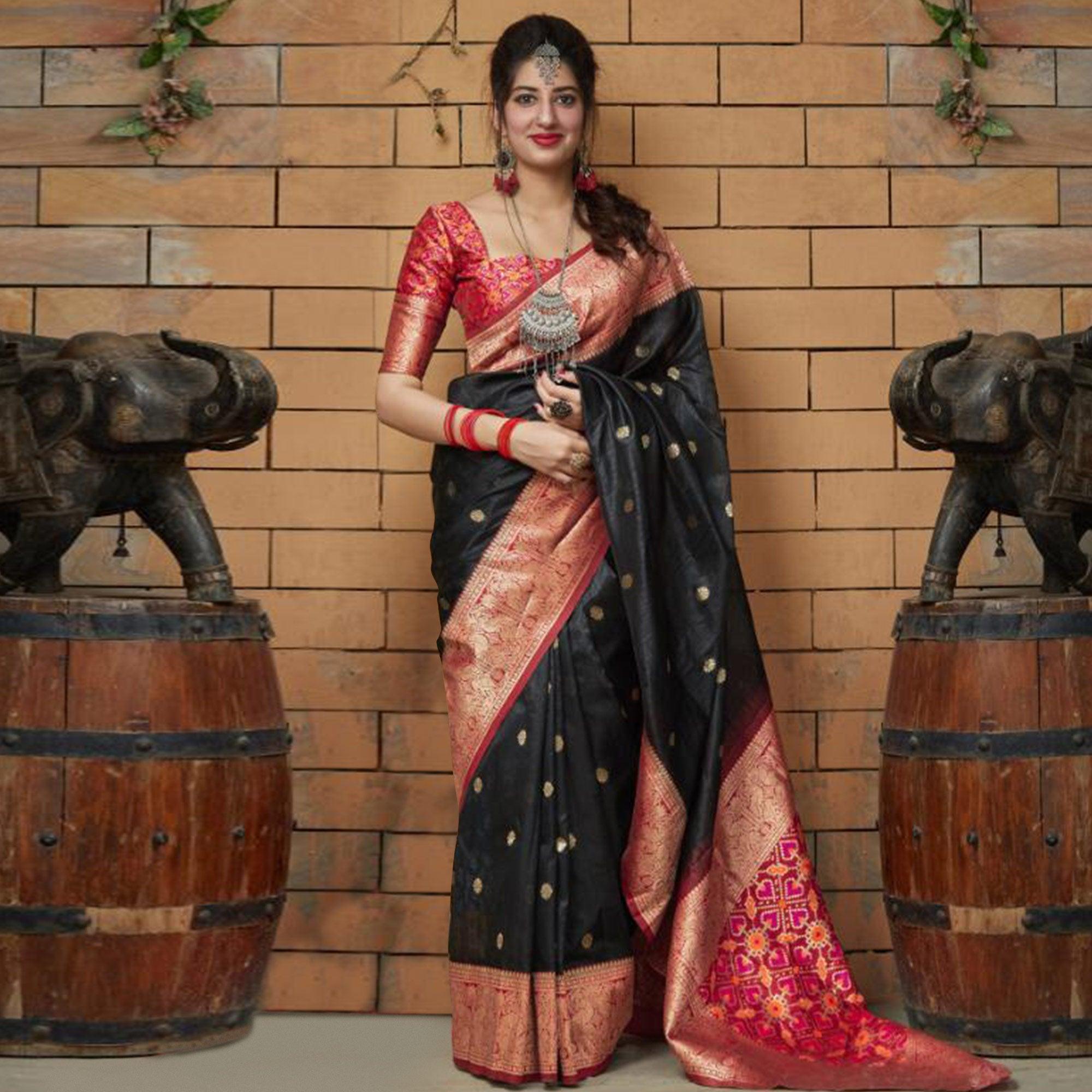 Charming Black Colored Festive Wear Woven Banarasi Art Silk Saree - Peachmode
