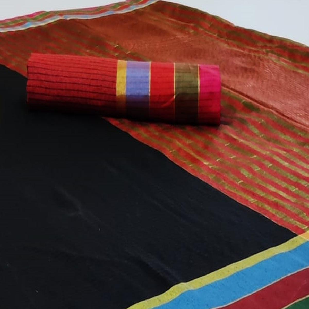 Charming Black Colored Festive Wear Woven Cotton Saree - Peachmode