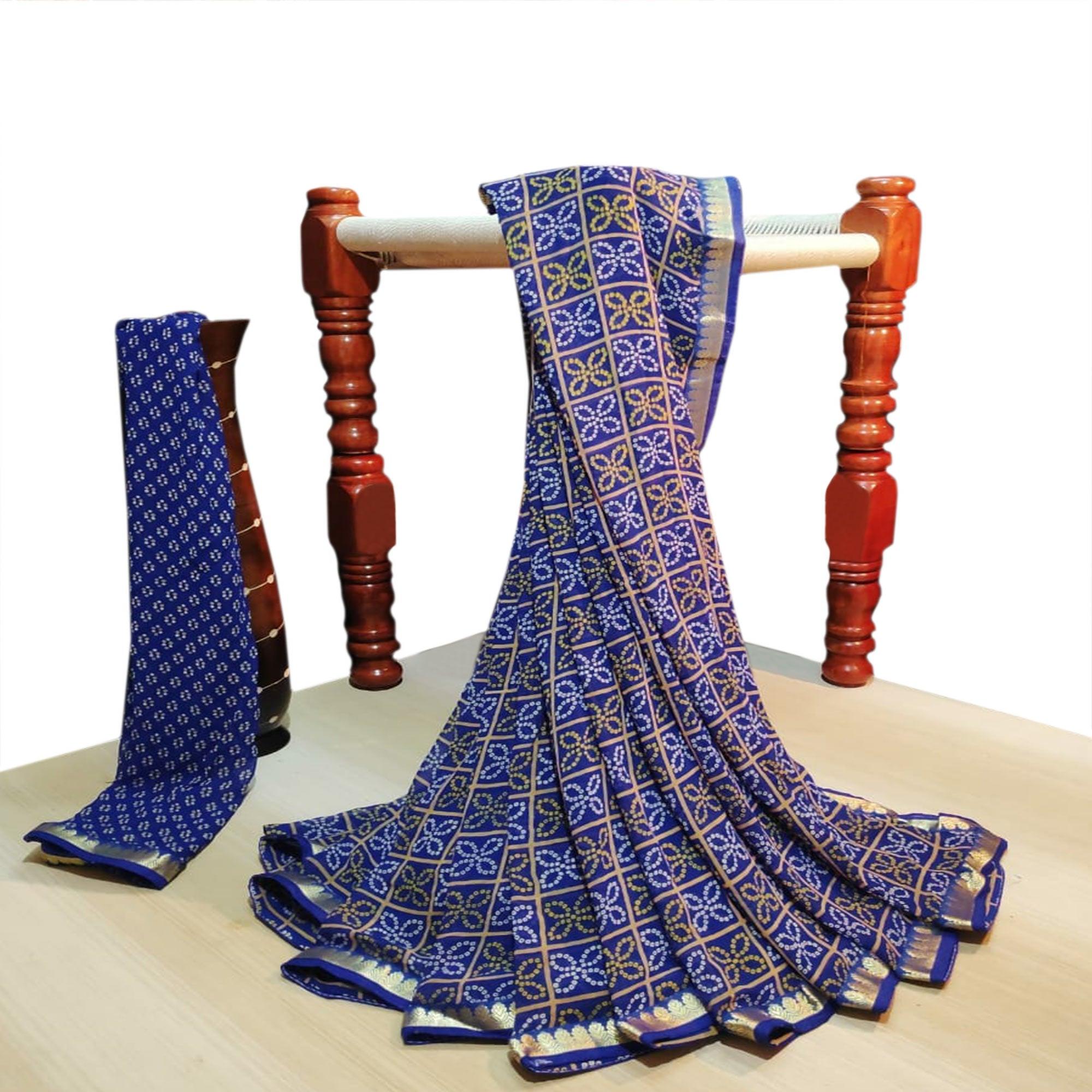 Charming Blue Colored Casual Wear Bandhani Printed Georgette Saree - Peachmode