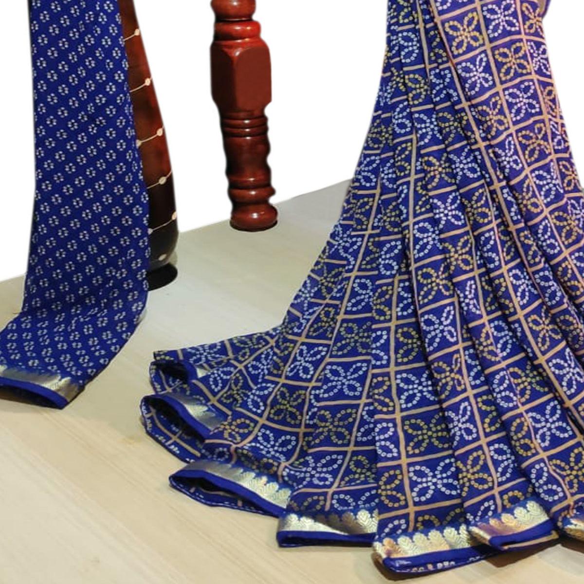 Charming Blue Colored Casual Wear Bandhani Printed Georgette Saree - Peachmode