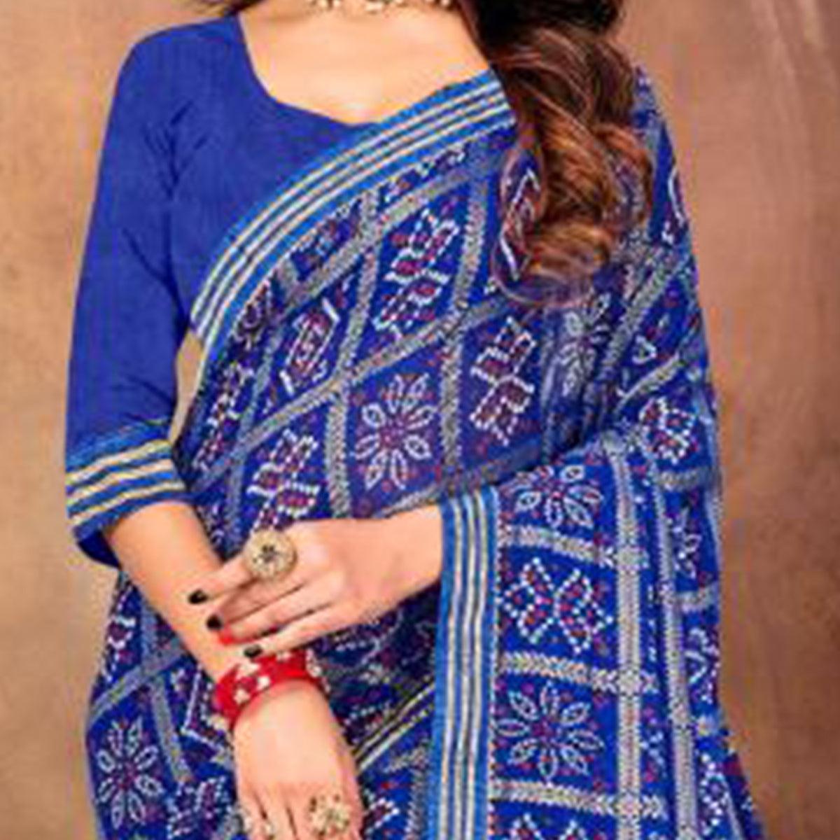 Charming Blue Colored Festive Wear Bandhani Print With Gotta Border Heavy Georgette Saree - Peachmode