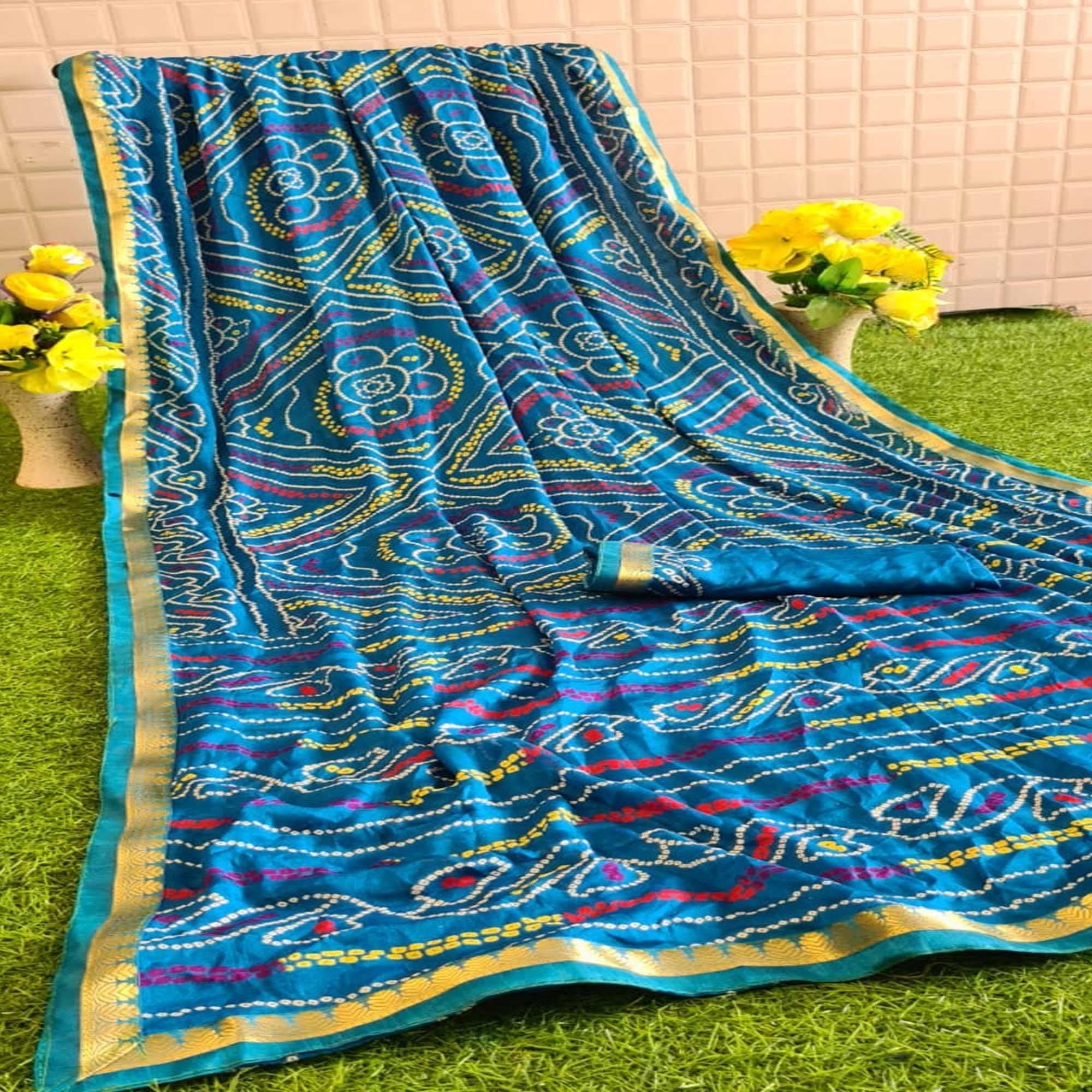 Charming Blue Colored Festive Wear Woven Moss Georgette Saree - Peachmode