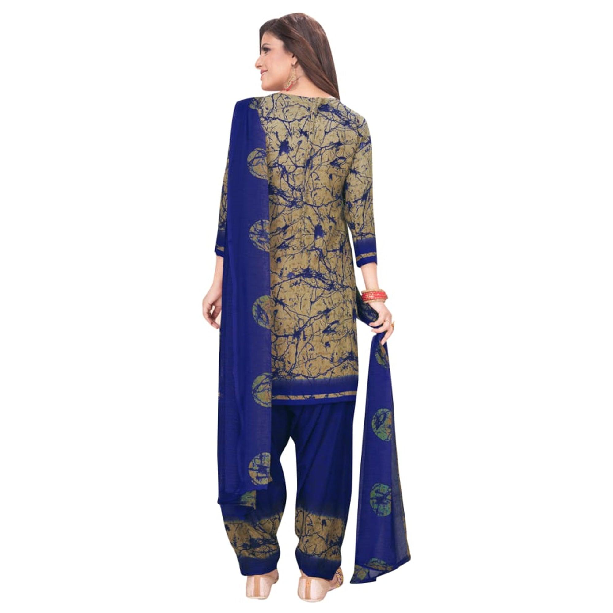 Charming Brown - Blue Colored Casual Wear Printed Crepe Patiala Dress Material - Peachmode
