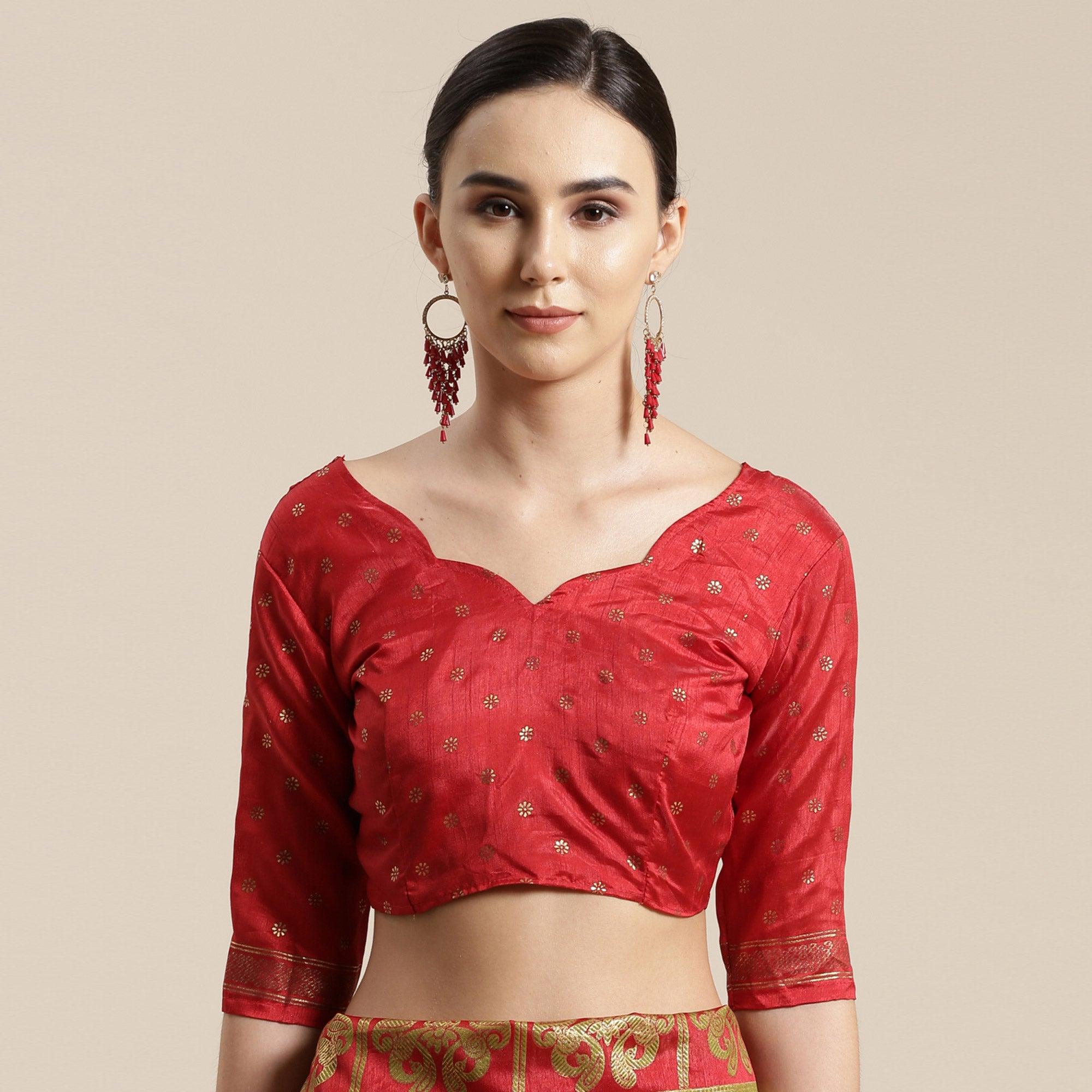 Charming Cream-Red Colored Festive Wear Cheked Foli Print Patola Silk Saree - Peachmode