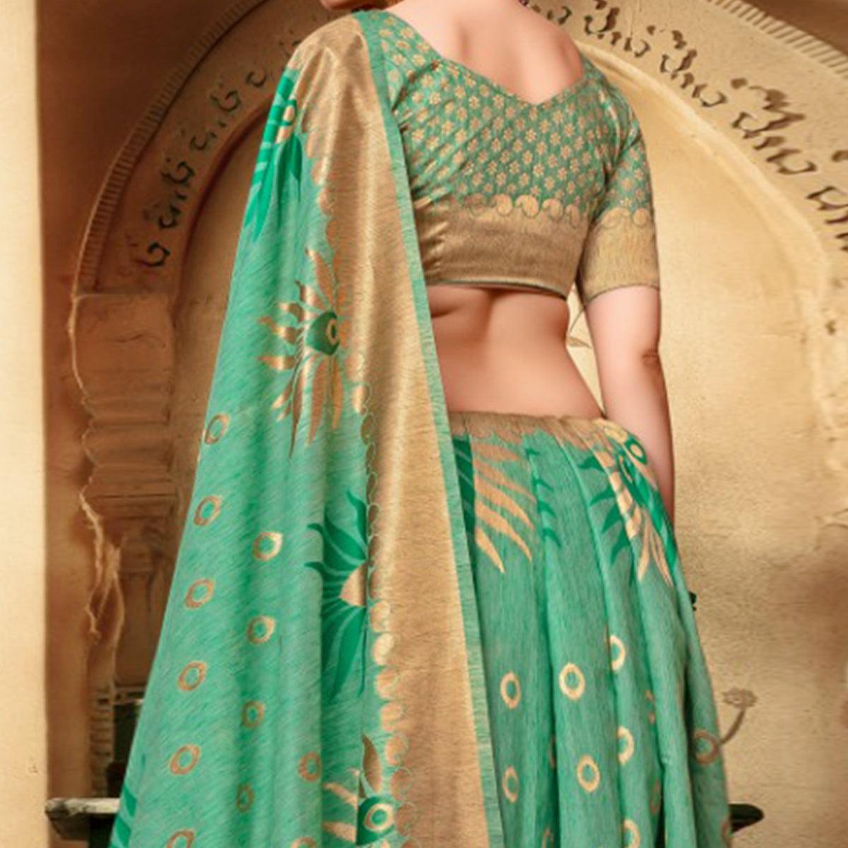 Charming Green Colored Festive Wear Woven Cotton Silk Saree - Peachmode
