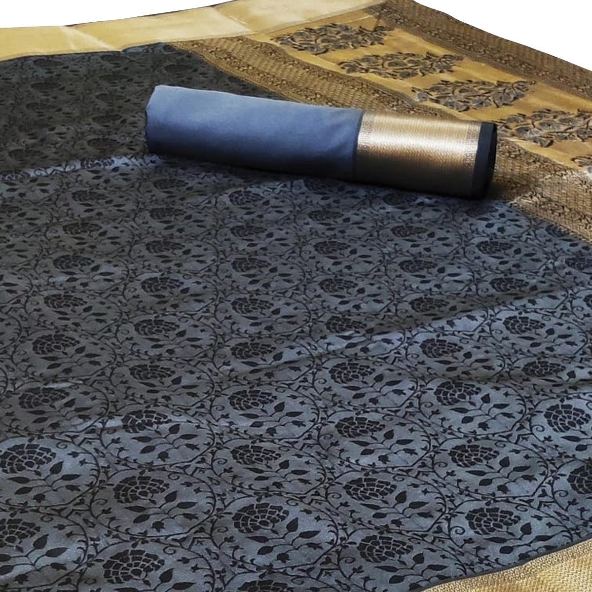 Charming Grey Colored Festive Wear Woven Heavy Silk Saree - Peachmode