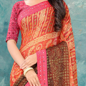 Charming Light Orange Coloured Printed Festive Wear Chiffon Saree - Peachmode