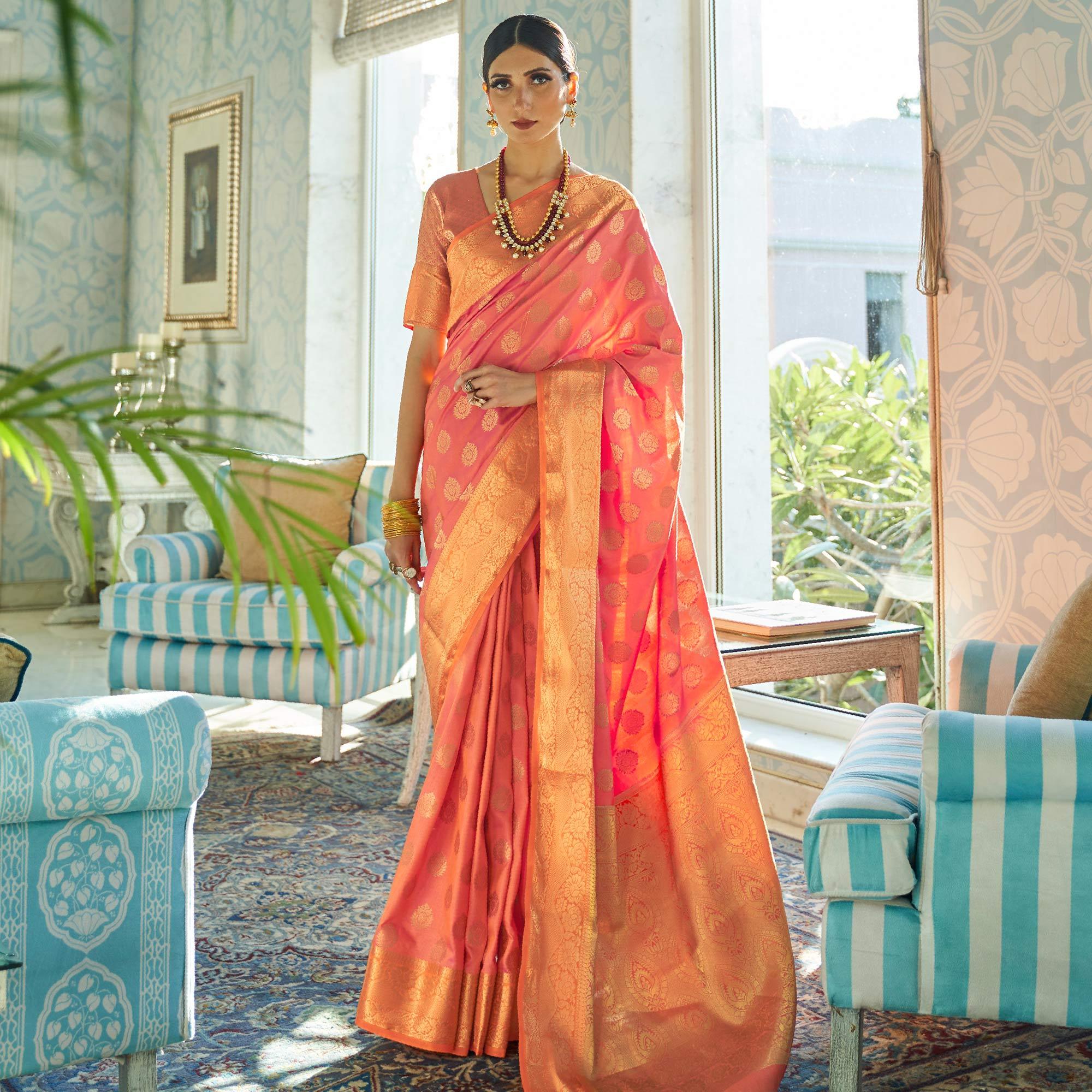 Charming Light Pink Colored Festive Wear Sana Two Tone Silk Saree - Peachmode